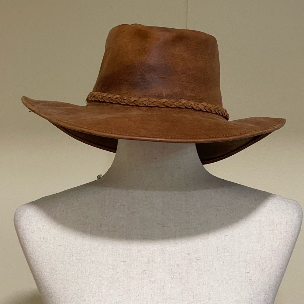 Women’s Leather Cowboy Western Hat With Braided Band Vintage Classic Brown M - Picture 4 of 11